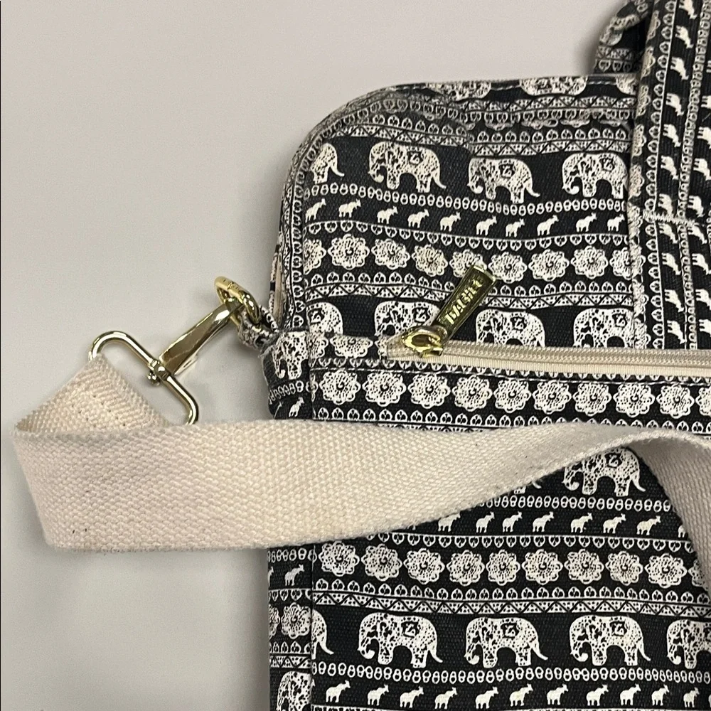 Dachee Black / White Elephant Print Laptop Bag w/ strap